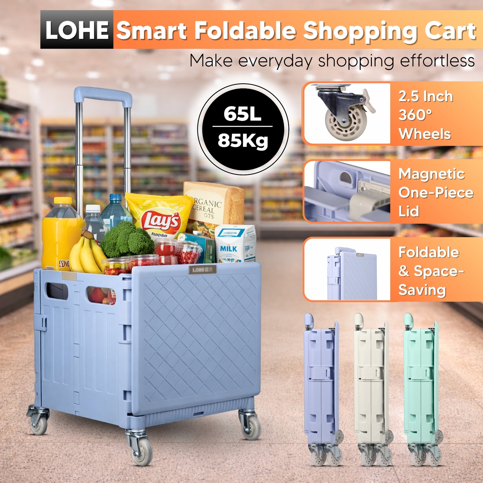 Multifunctional Grocery Shopping Supermarket Folding Trolley Cart