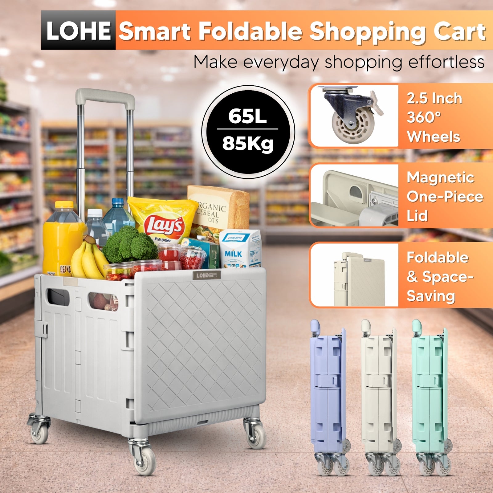 Multifunctional Grocery Shopping Supermarket Folding Trolley Cart