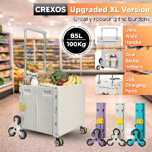 CREXOS upgraded XL version trolley with grocery items in a supermarket setting