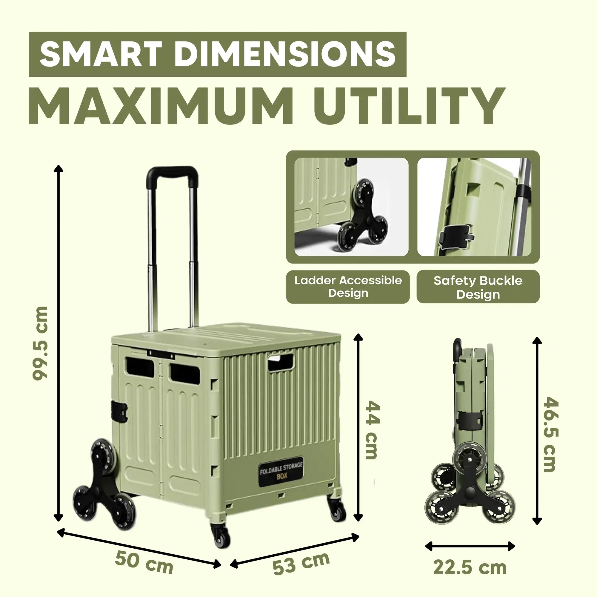 75L Folding Cart with 8 Swivel Wheels dimensions