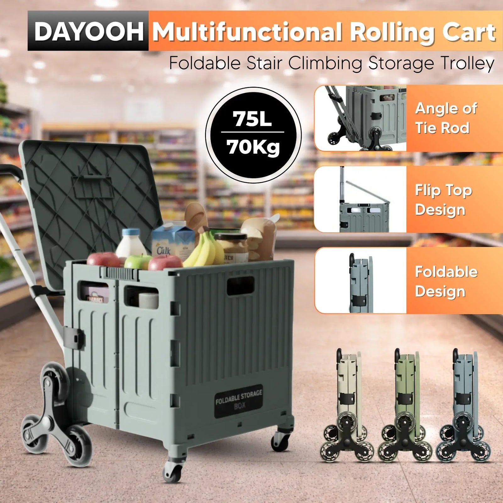 Super Strong Foldable Rolling Cart-Lightweight Collapsible Folding Trolley
