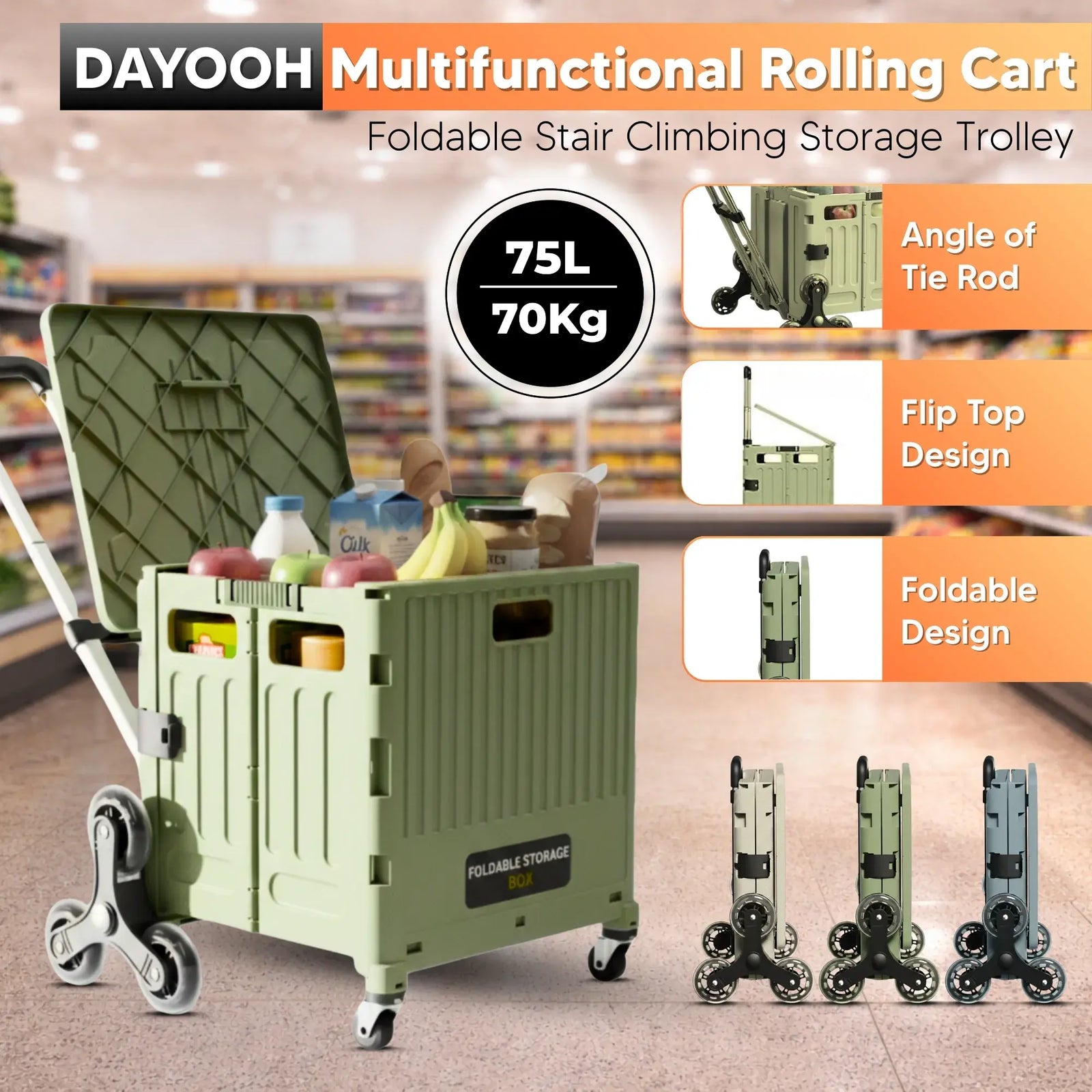 Super Strong Foldable Rolling Cart-Lightweight Collapsible Folding Trolley