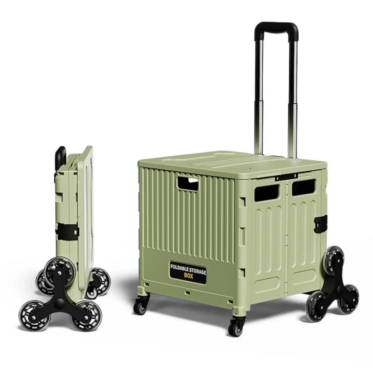 Foldable storage box with wheels on a white background