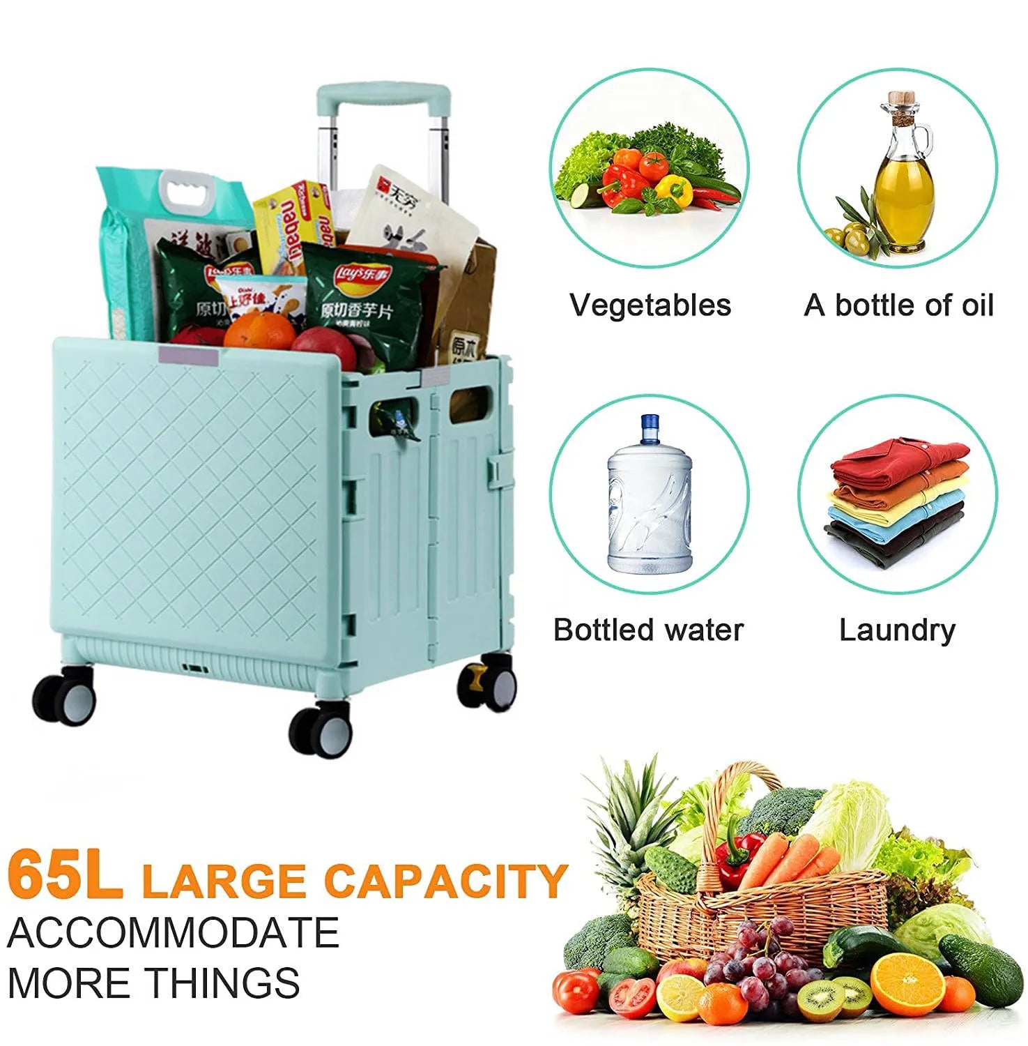 Multifunctional Grocery Shopping Supermarket Folding Trolley Cart