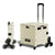 Beige folding storage box with wheels on a white background