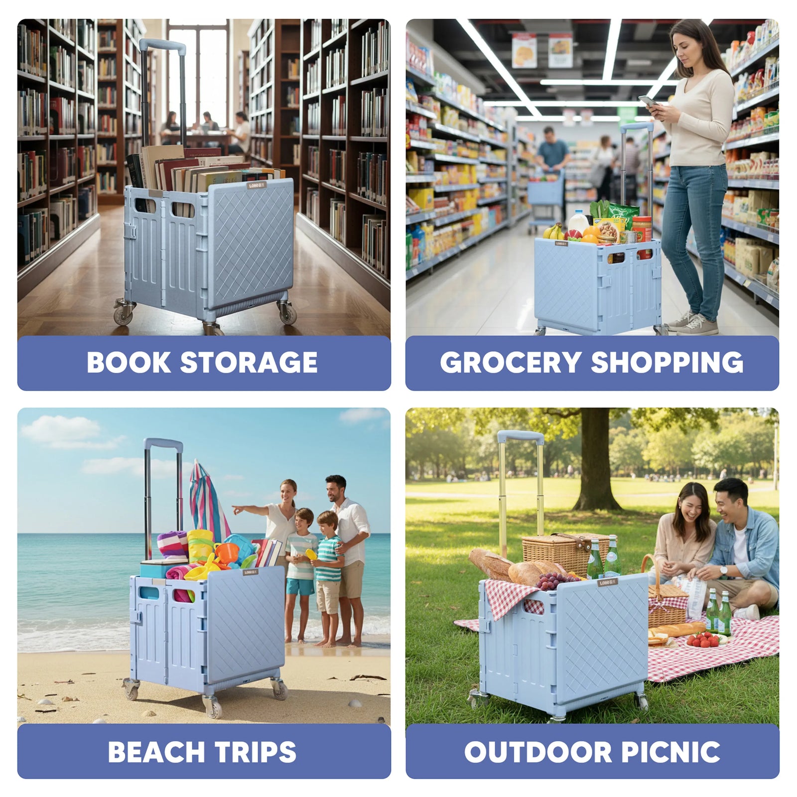 Multifunctional Grocery & Supermarket Round Edge Folding Shopping Trolley Cart