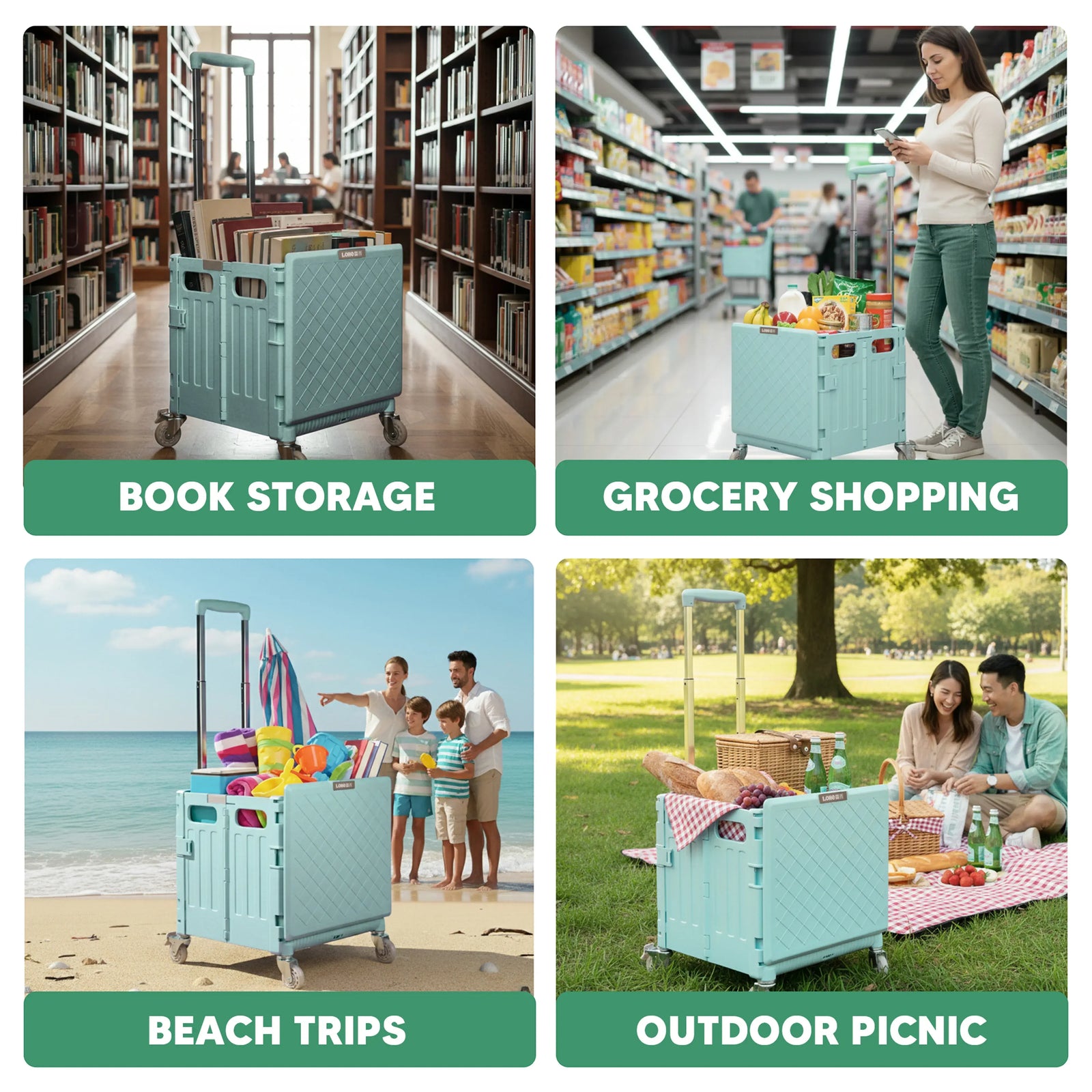 Multifunctional Grocery & Supermarket Round Edge Folding Shopping Trolley Cart